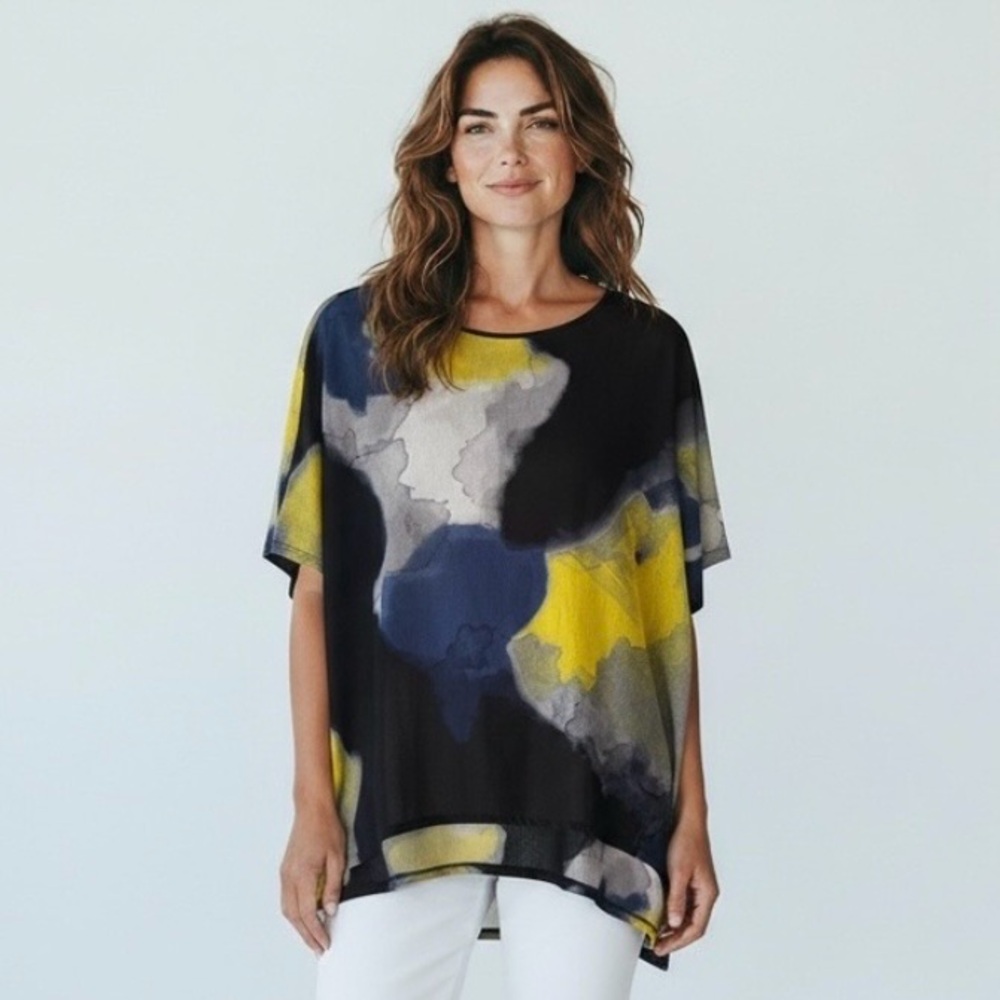 CLARA SUNWOO Black, Yellow, and Blue Artistic Abstract Print Blouse